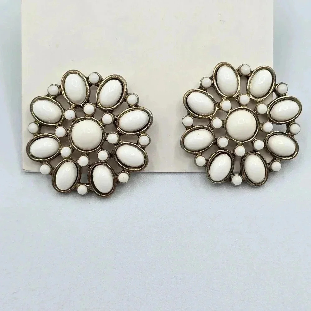 White Floral Cluster Earrings - Classic Women's Earrings